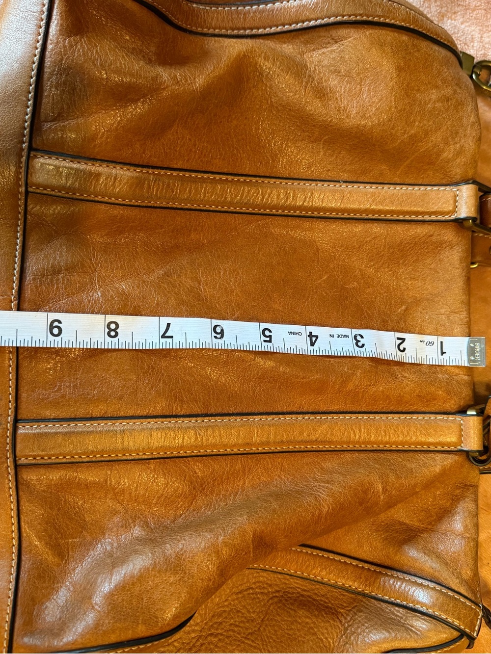 Fossil Tan Leather Satchel with Key Charm - Picture 8 of 9